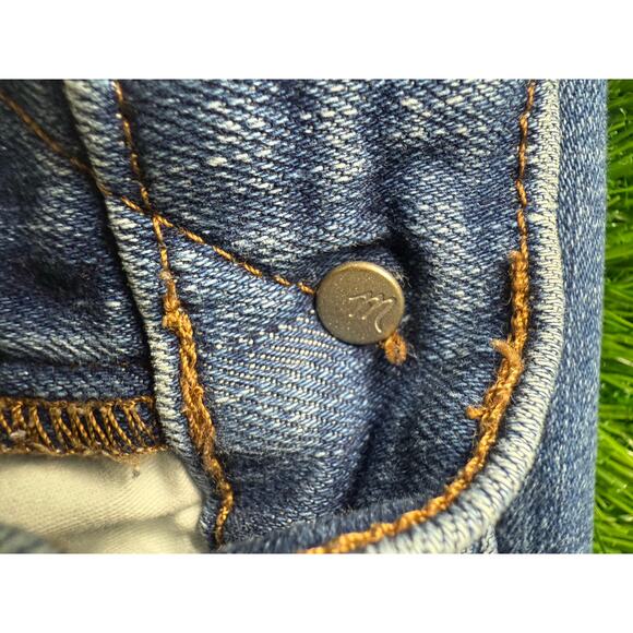 Madewell Womens Slim Straight Jeans Button Fly Lt Blue Wash Sz 32 Distressed Hem - Picture 9 of 15
